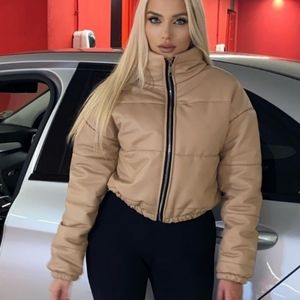 Faux leather cropped puffer (beige) excellent quality